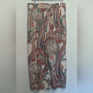 Wide Leg Paisley Print Pants in Cream